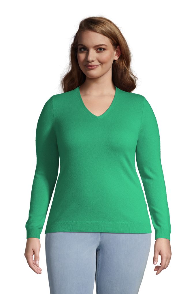 Lands' EndWomen's Plus Size Cashmere V-neck Sweater - Lands' End ...