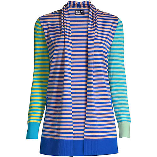 Women's Plus Size Cotton Open Long Cardigan Sweater - Stripe - Secondary