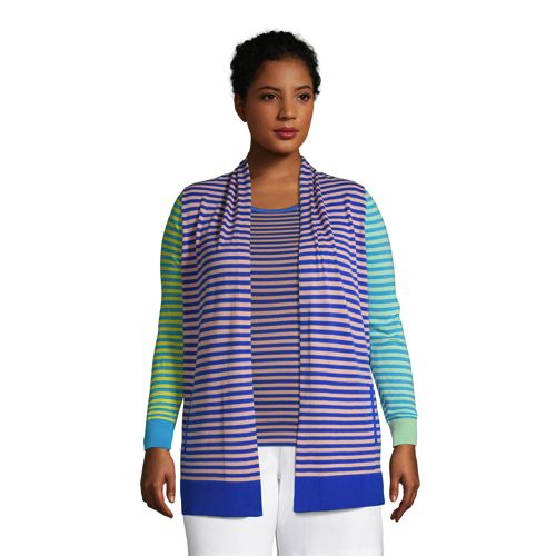 Women's Cotton Modal Texture Stripe Open Cardigan Sweater