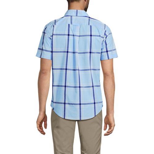  Lands' End Gemustertes Popelin-kurzarmhemd, Classic Fit, Herren, Größe:44-46 Regular, Blau, Baumwolle, By Lands' End 