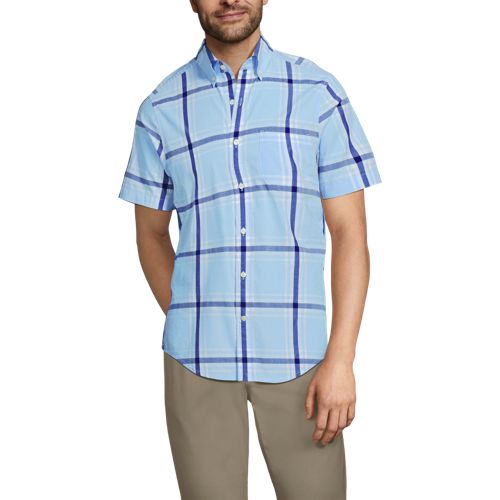  Lands' End Gemustertes Popelin-kurzarmhemd, Classic Fit, Herren, Größe:44-46 Regular, Blau, Baumwolle, By Lands' End 