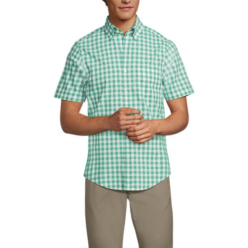  Lands' End Gemustertes Popelin-kurzarmhemd, Classic Fit, Herren, Größe:44-46 Regular, Grün, Baumwolle, By Lands' End 