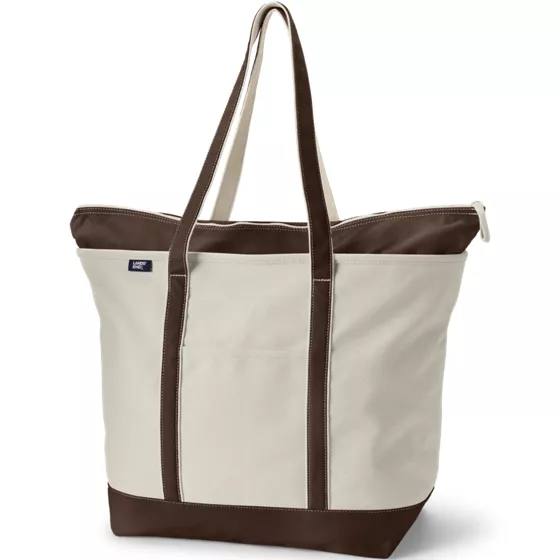 Extra Large 5 Pocket Zip Top Long Handle Canvas Tote Bag - primary