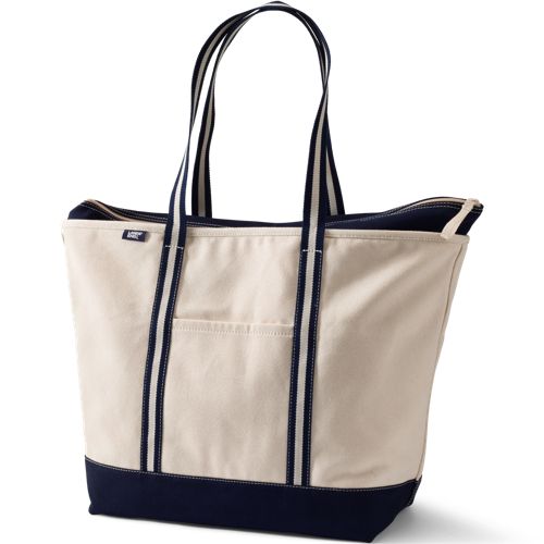 Extra Large Natural Long Handle Zip Top Canvas Tote, Women, size: one size, regular, Ivory, Cotton, by Lands' End