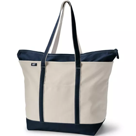 Extra Large 5 Pocket Zip Top Long Handle Canvas Tote Bag - primary