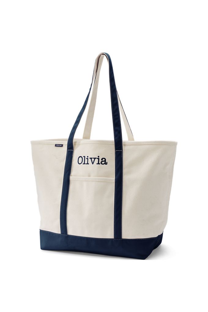 Extra Large Natural 5 Pocket Open Top Long Handle Canvas Tote Bag - Lands' End - Ivory