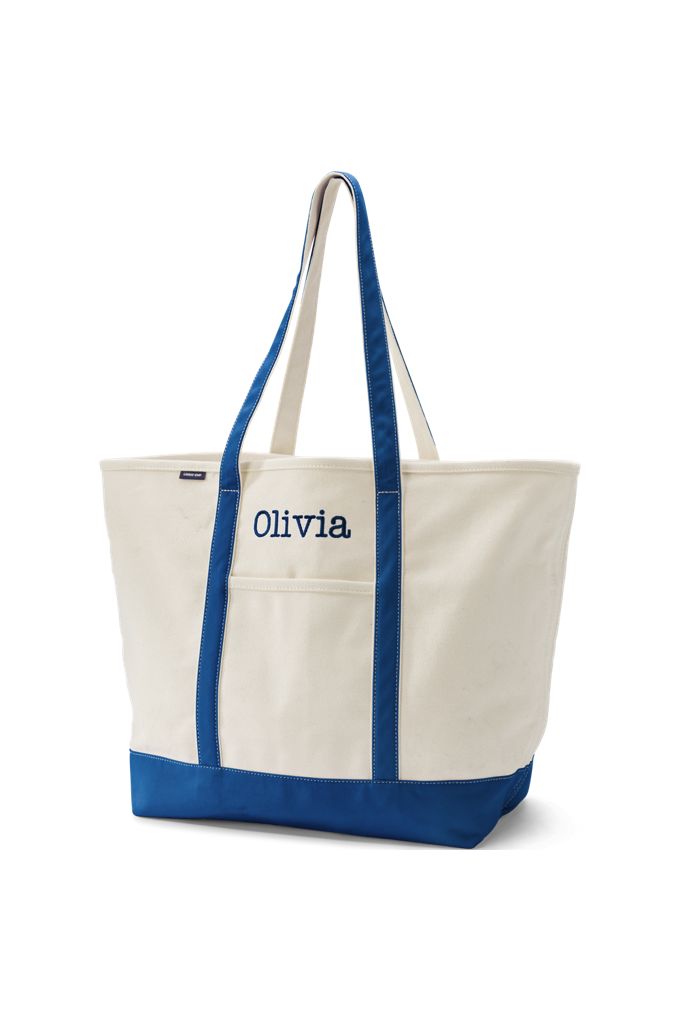 Extra Large 5 Pocket Open Top Long Handle Canvas Tote Bag - Lands' End - Ivory