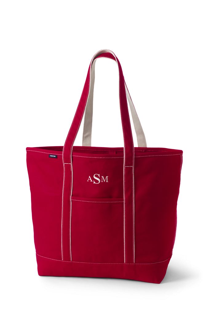 Image of Extra Large Solid Color Open Top Long Handle Canvas Tote Bag - Lands' End - Red