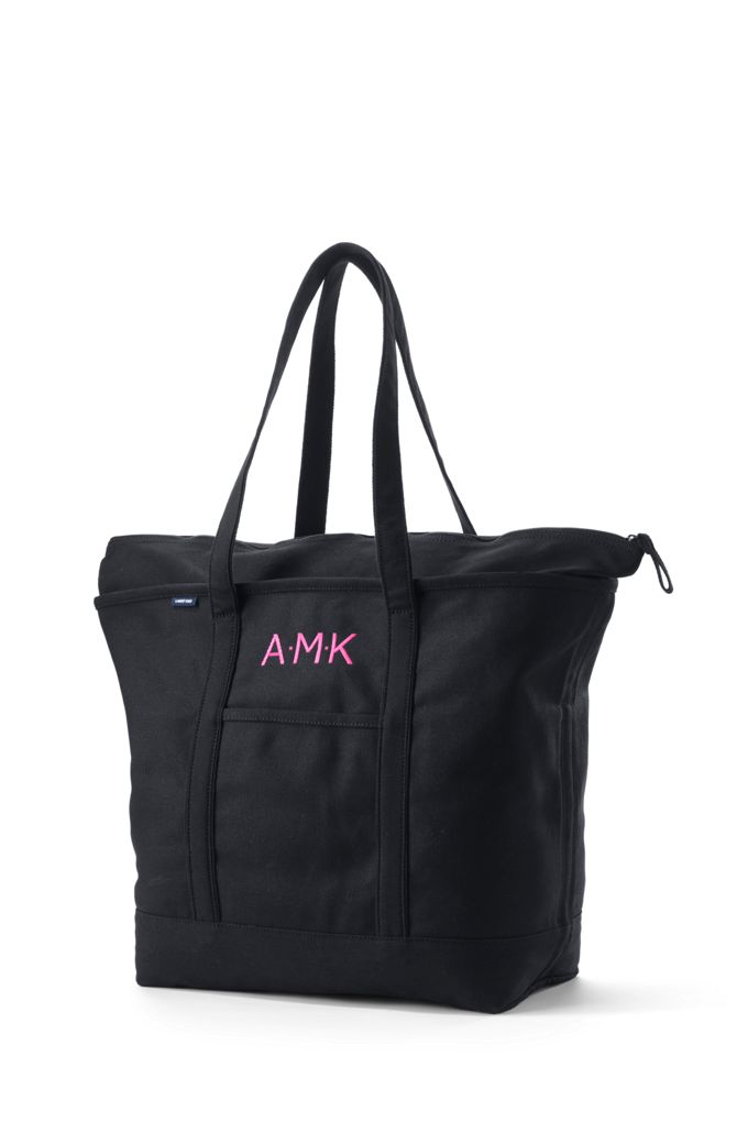 Image of Extra Large Solid Color Zip Top Long Handle Canvas Tote Bag - Lands' End - Black