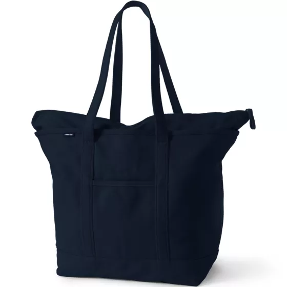 Extra Large Solid Color 5 Pocket Zip Top Long Handle Canvas Tote Bag - primary