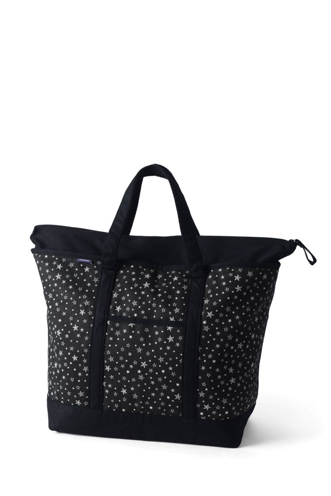 Image of Extra Large Print Zip Top Canvas Tote Bag - Lands' End - Black