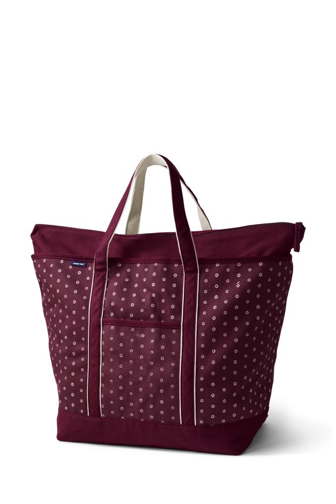 Image of Extra Large Print Zip Top Canvas Tote Bag - Lands' End - Red