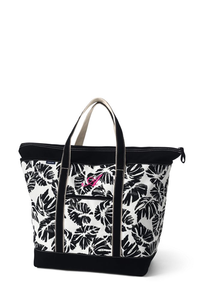 Image of Extra Large Print Zip Top Canvas Tote Bag - Lands' End - Ivory