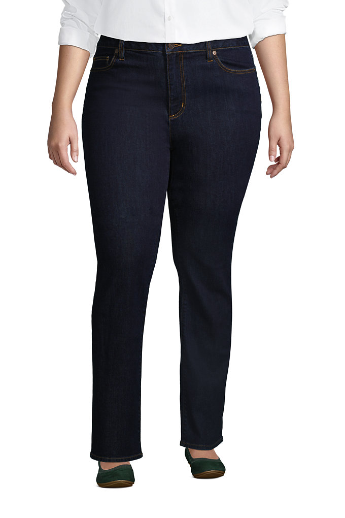 Lands' EndWomen's Plus Size Mid Rise Straight Leg Blue Jeans - Lands ...