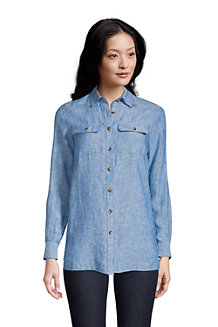 Women's Pure Linen Roll Sleeve Utility Shirt 