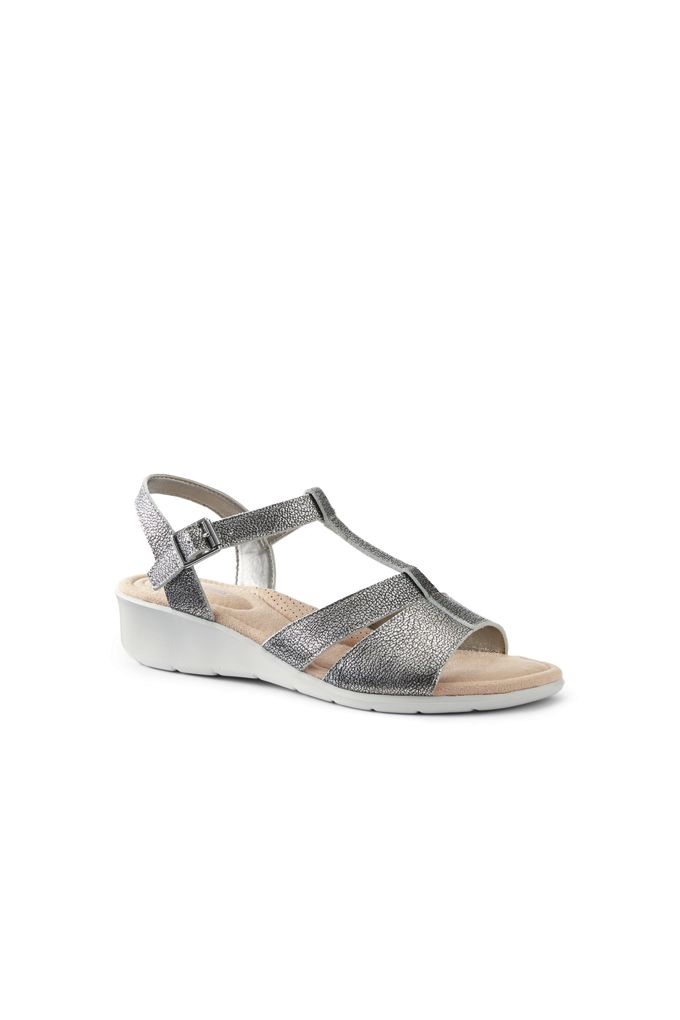 Lands' EndWomen's Wide Leather Comfort Wedge Sandals Lands' End
