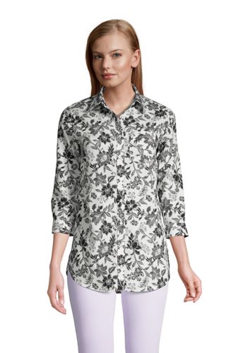 Relaxed Twill Utility-Pocket Tunic Shirt for Women