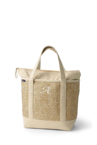 lined straw tote bag