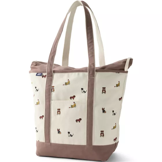 Large Print 5 Pocket Zip Top Long Handle Canvas Tote Bag - primary