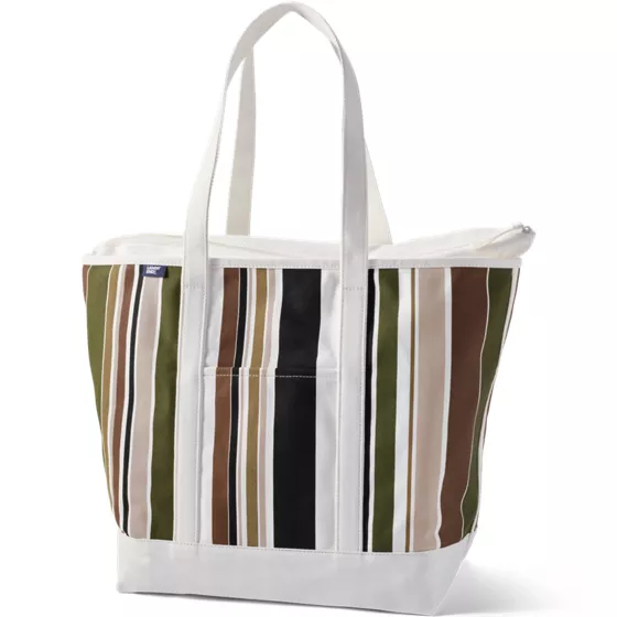 Extra Large Print 5 Pocket Zip Top Long Handle Canvas Tote Bag - primary
