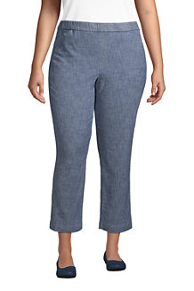 Women's Pull-on Cropped Chino Trousers, Chambray