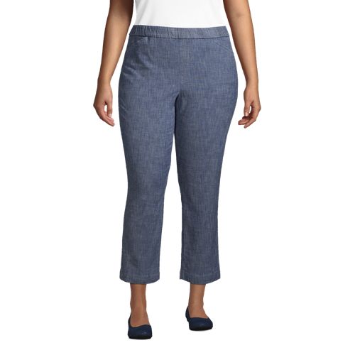 Cotton Linen Womens Capris Pants With Elastic Waist And Pockets
