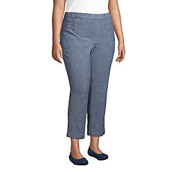 Women's Plus Size Mid Rise Chambray Pull On Crop Pants, alternative image