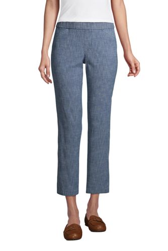 Women's Petite Pull-on Cropped Chino Trousers, Chambray