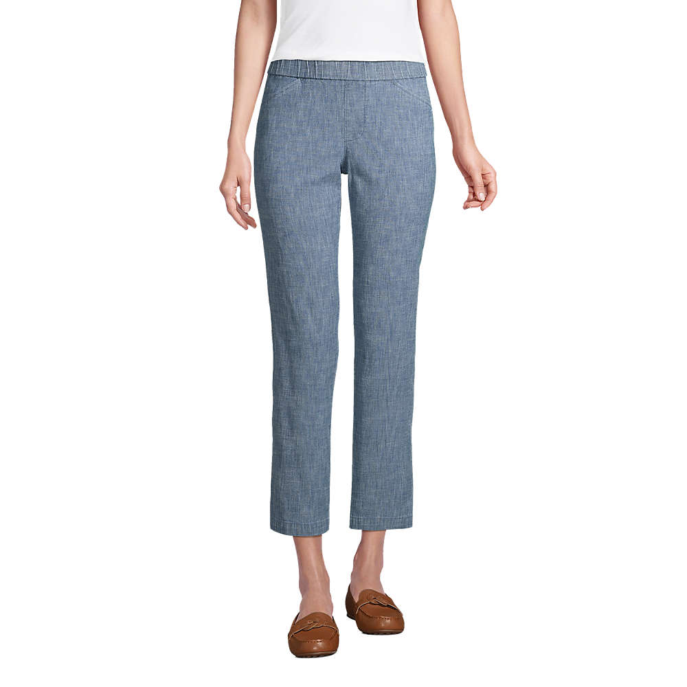 Women's Mid Rise Chambray Pull On Crop Pants, Front