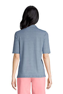Lands End Womens Moisture Wicking UPF Sun Elbow Sleeve Polo Shirt Stripe