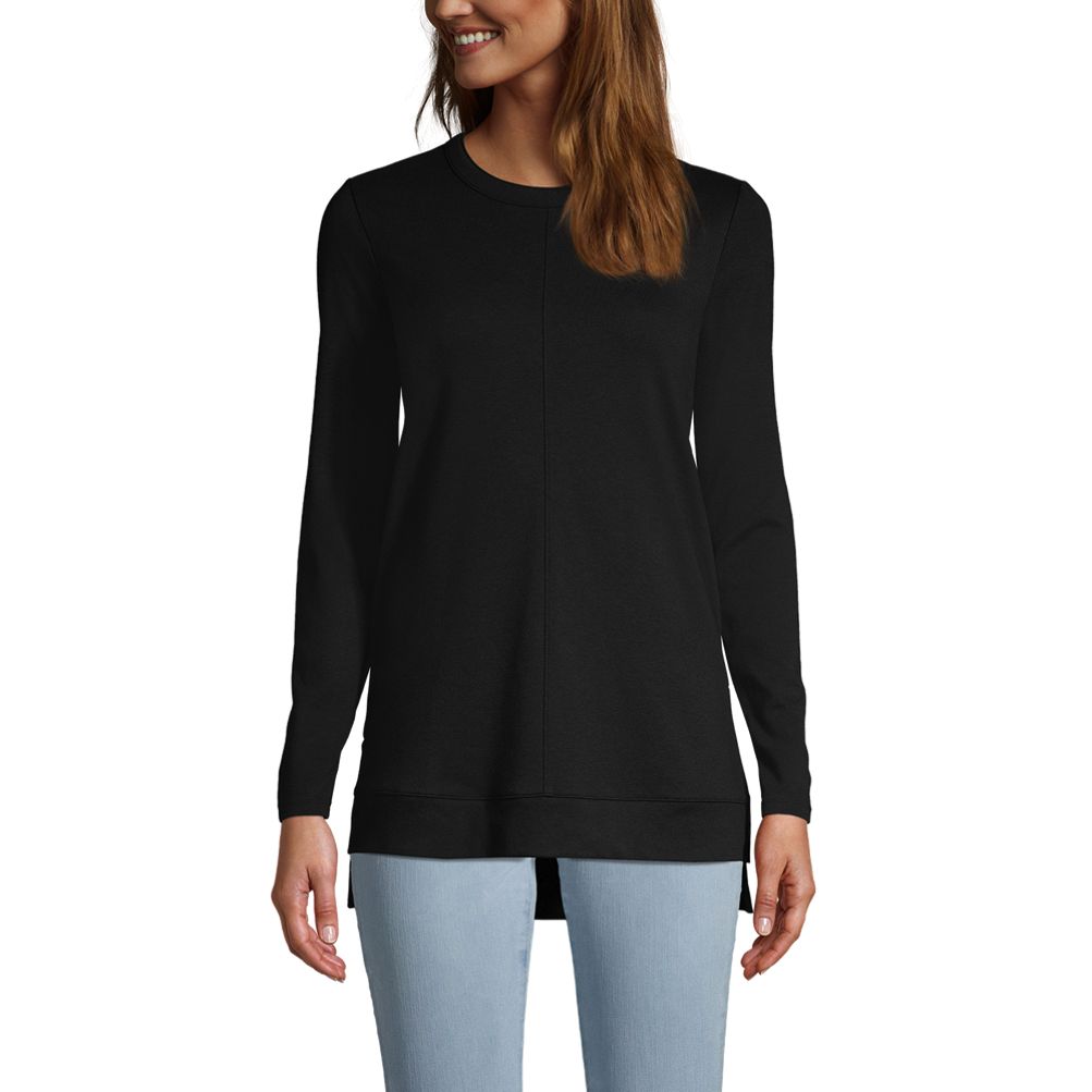 Women's Cotton Polyester Long Sleeve Open Crew Neck Tunic