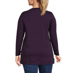 Women's Plus Size Cotton Polyester Long Sleeve Open Crew Neck Tunic, Back