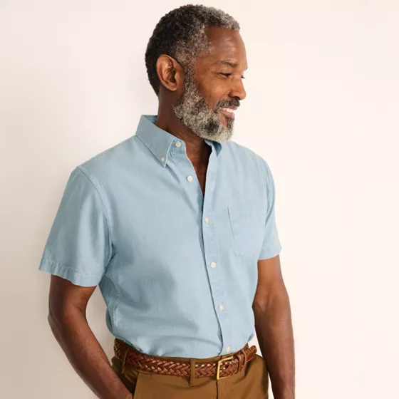 Men's Tall Short Sleeve Button Down Chambray Shirt - primary