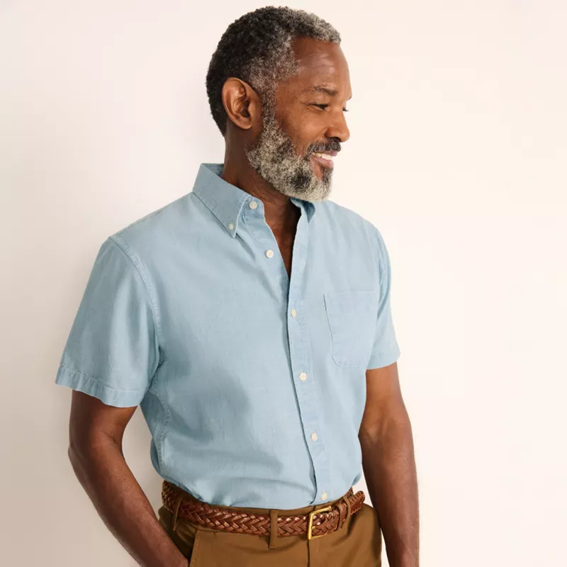 Men's Short Sleeve Button Down Chambray Shirt, alternative image