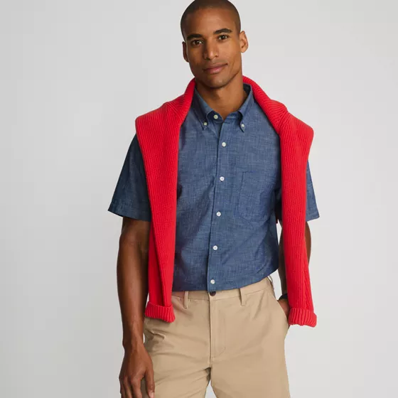 Men's Short Sleeve Button Down Chambray Shirt - primary