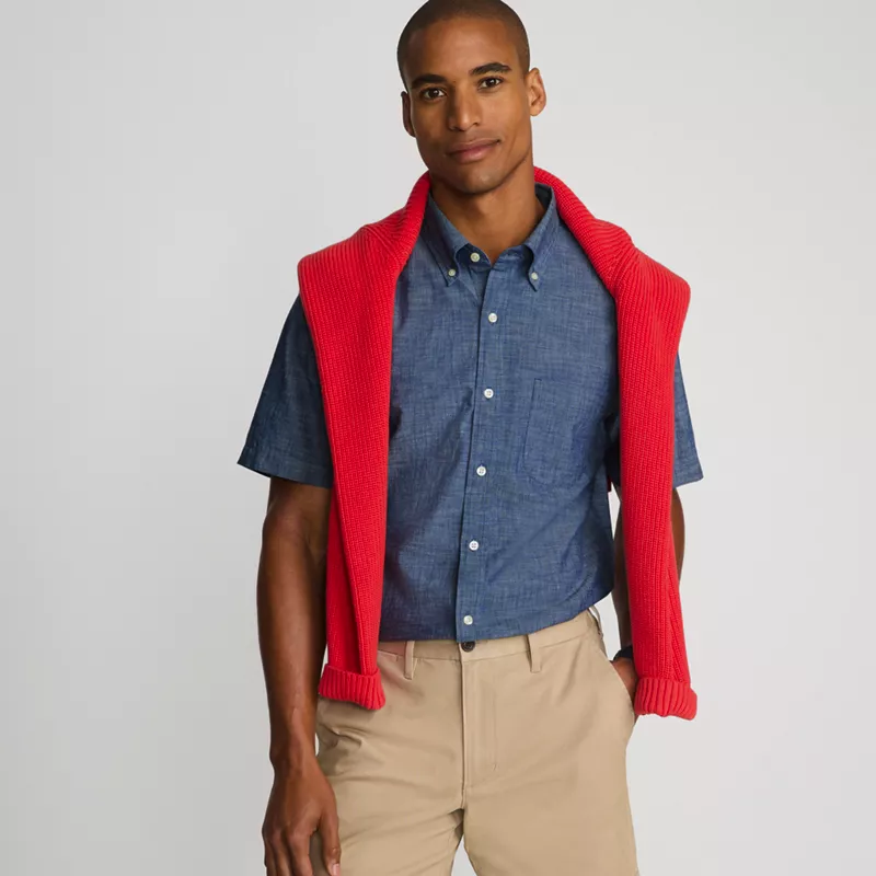 Men's Short Sleeve Button Down Chambray Shirt, alternative image