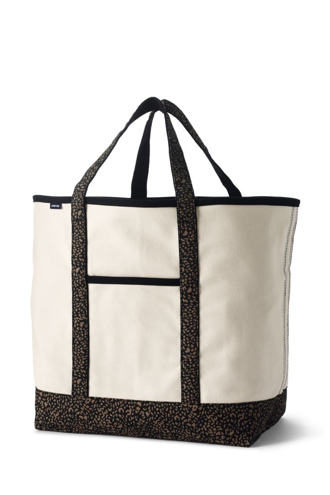 Image of Extra Large Natural With Printed Handle Open Top Canvas Tote Bag - Lands' End - Brown