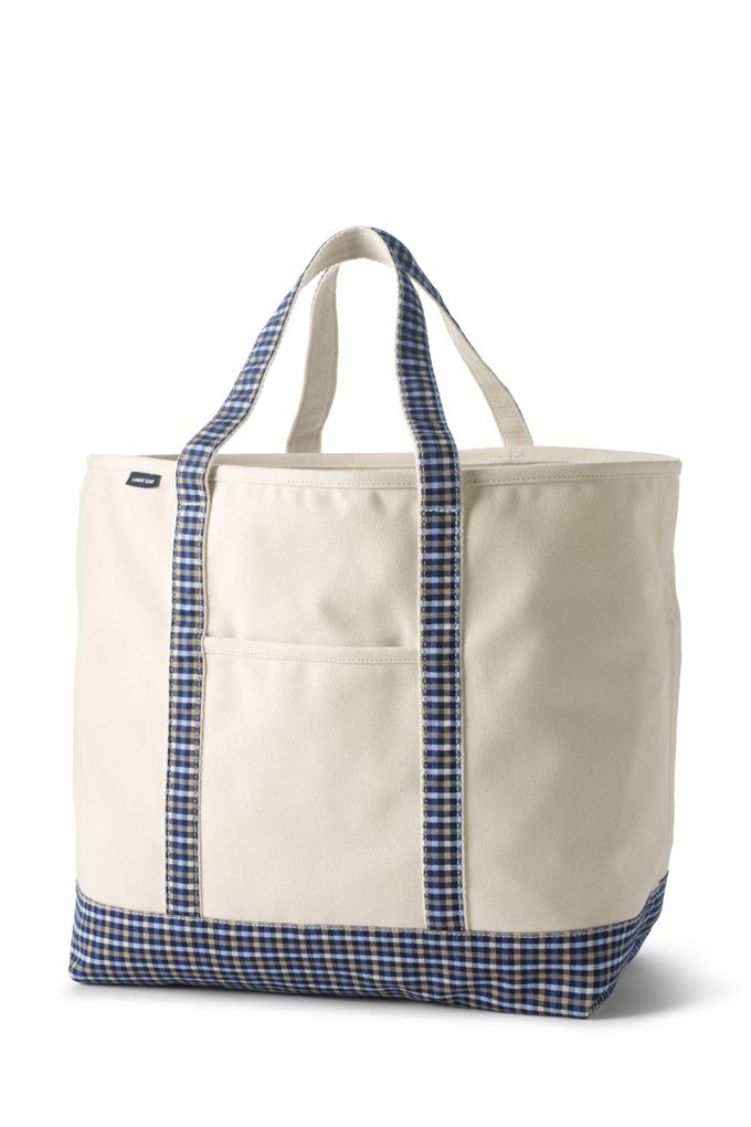 Image of Extra Large Natural With Printed Handle Open Top Canvas Tote Bag - Lands' End - Blue