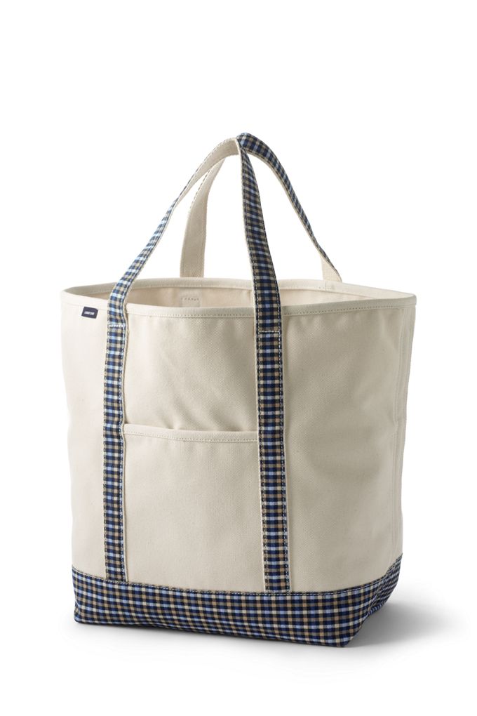 Image of Large Natural With Printed Handle Open Top Canvas Tote Bag - Lands' End - Blue