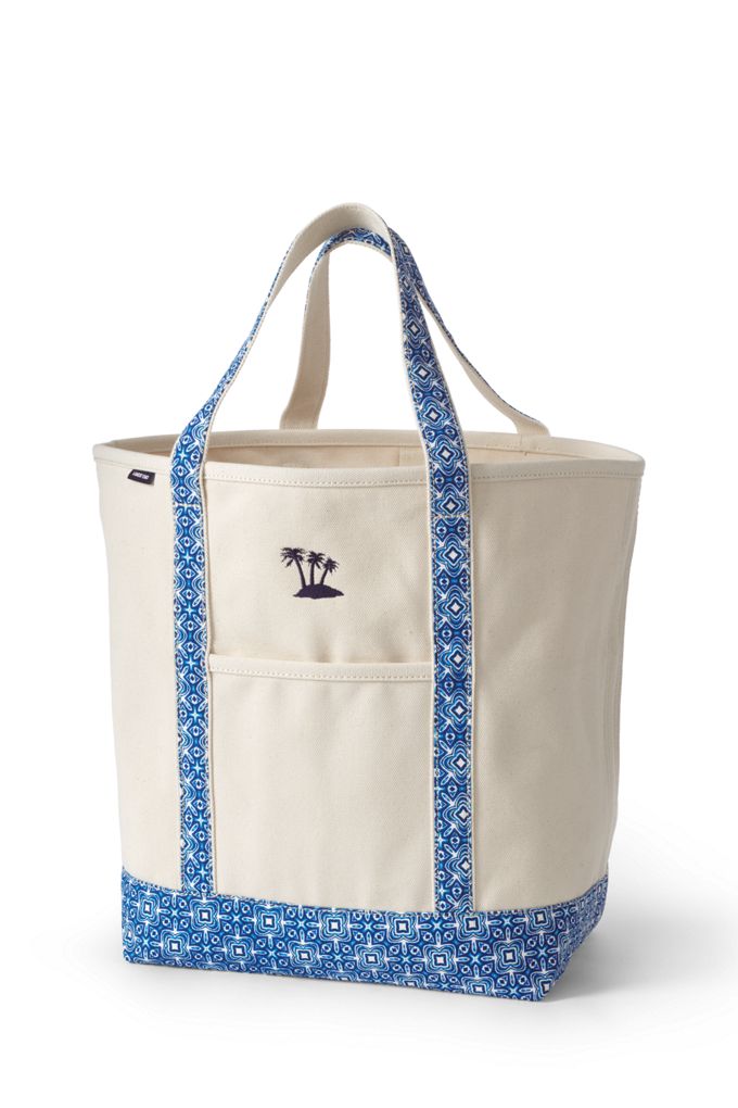 Image of Large Natural With Printed Handle Open Top Canvas Tote Bag - Lands' End - Ivory