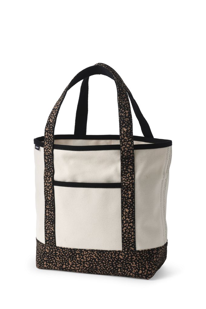 Image of Medium Natural With Printed Handle Open Top Canvas Tote Bag - Lands' End - Brown