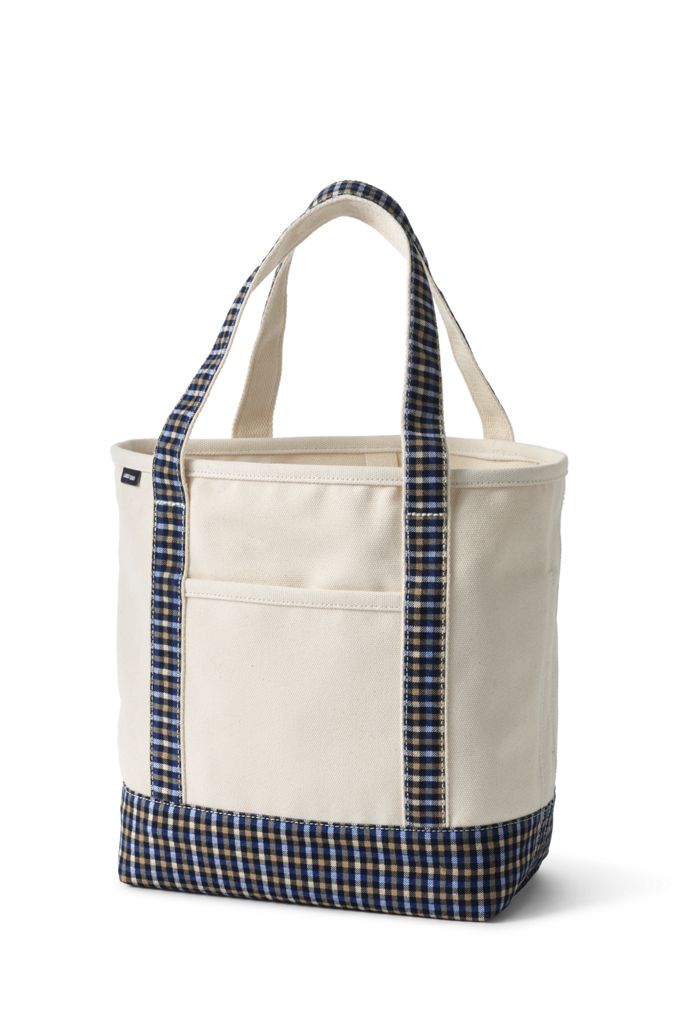 Image of Medium Natural With Printed Handle Open Top Canvas Tote Bag - Lands' End - Blue