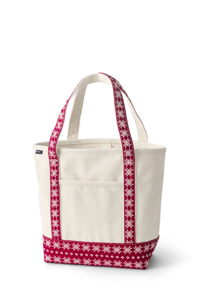 Image of Medium Natural With Printed Handle Open Top Canvas Tote Bag - Lands' End - Red