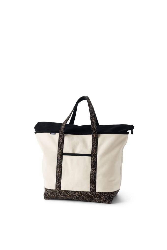 Image of Extra Large Natural With Printed Handle Zip Top Canvas Tote Bag - Lands' End - Brown