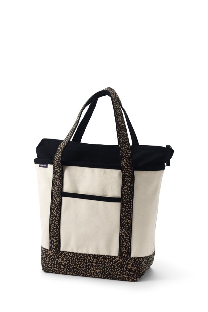 Image of Medium Natural With Printed Handle Zip Top Canvas Tote Bag - Lands' End - Brown