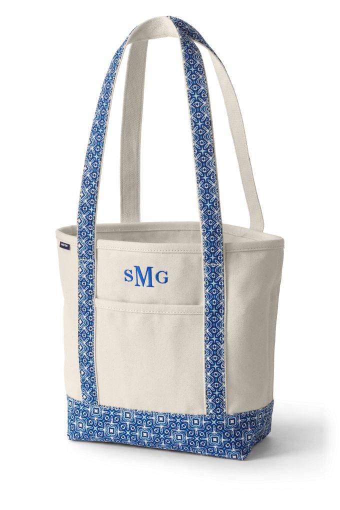 Image of Medium Natural With Printed Long Handle Open Top Canvas Tote Bag - Lands' End - Ivory