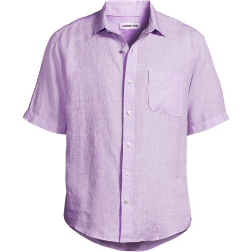 Premium Pure Linen Short Sleeve Shirt, Men, size: S, regular, Purple, Linen, by Lands' End