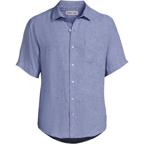 Premium Pure Linen Short Sleeve Shirt, Men, size: S, regular, Blue, Linen, by Lands' End