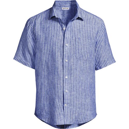 Premium Pure Linen Short Sleeve Shirt, Men, size: XL, regular, Blue, Linen, by Lands' End