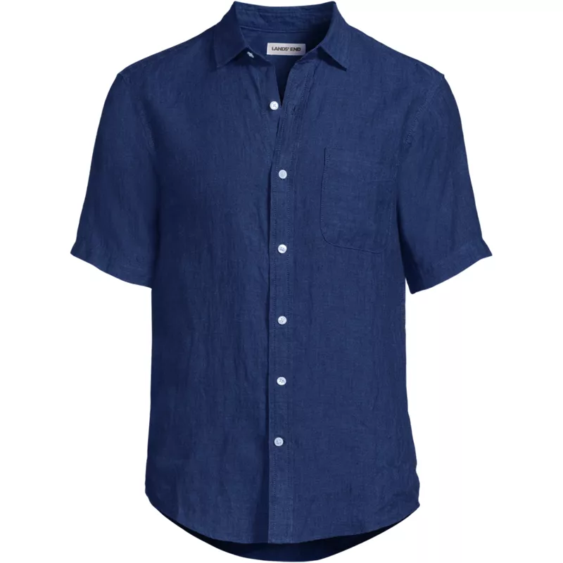 Men's Tall Traditional Fit Short Sleeve Linen Shirt, Front